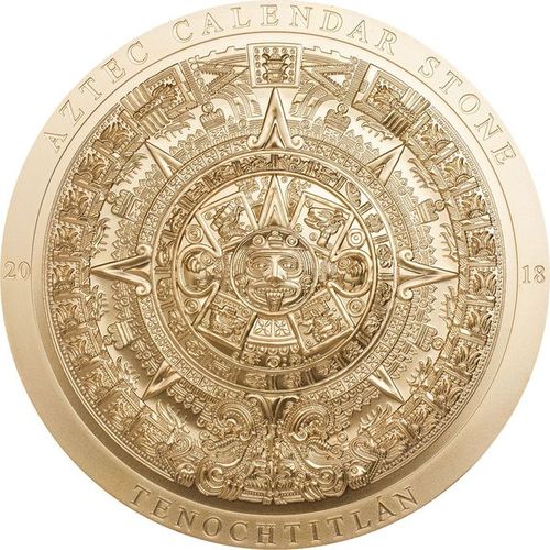 Монета «Календарный камень ацтеков» («Aztec Calendar Stone») Острова Кука 2018